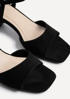 Linzi Darlene Black Faux Suede Low Block Heeled Sandals