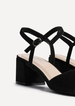 Linzi Darlene Black Faux Suede Low Block Heeled Sandals