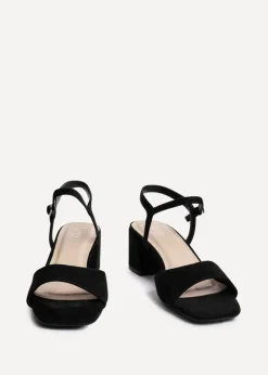 Linzi Darlene Black Faux Suede Low Block Heeled Sandals
