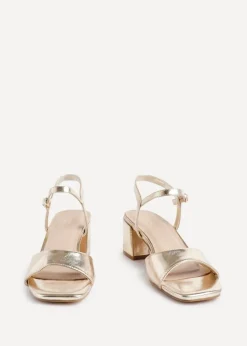 Linzi Darlene Gold Faux Leather Low Block Heeled Sandals