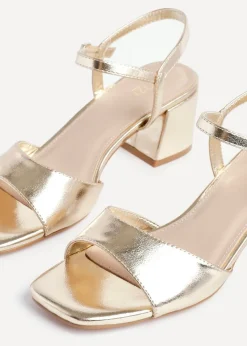 Linzi Darlene Gold Faux Leather Low Block Heeled Sandals
