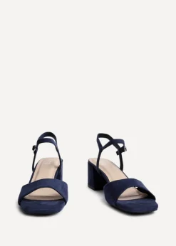 Linzi Darlene Navy Faux Suede Low Block Heeled Sandals