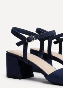 Linzi Darlene Navy Faux Suede Low Block Heeled Sandals