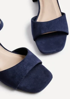 Linzi Darlene Navy Faux Suede Low Block Heeled Sandals