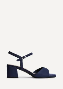 Linzi Darlene Navy Faux Suede Low Block Heeled Sandals