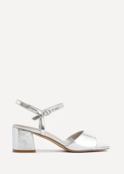Linzi Darlene Silver Faux Leather Low Block Heeled Sandals