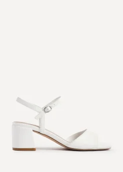 Linzi Darlene White Faux Leather Low Block Heeled Sandals