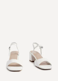 Linzi Darlene White Faux Leather Low Block Heeled Sandals