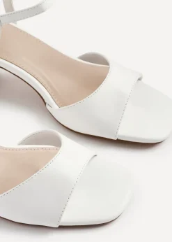 Linzi Darlene White Faux Leather Low Block Heeled Sandals