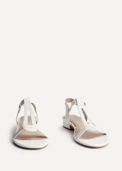 Linzi Deluxe Wide Fit White Faux Leather T Bar Looped Low Heeled Sandal