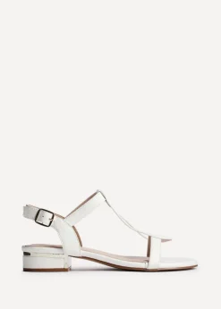 Linzi Deluxe Wide Fit White Faux Leather T Bar Looped Low Heeled Sandal