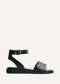 Linzi Denia Wide Fit Black Faux Leather Footbed Two Part Sandal