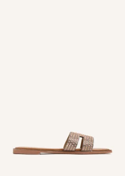 Linzi Devon Rose Gold Diamante Link Design Flat Sandal