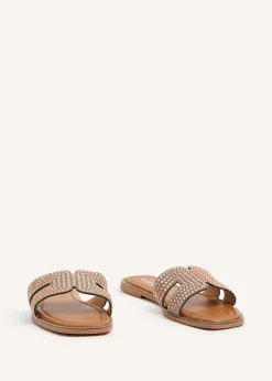 Linzi Devon Rose Gold Diamante Link Design Flat Sandal