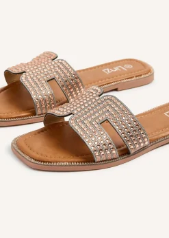 Linzi Devon Rose Gold Diamante Link Design Flat Sandal