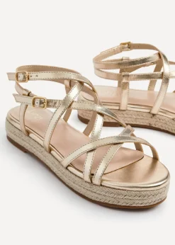 Linzi Dezi Gold Faux Leather Strappy Flatform Sandal