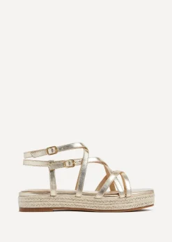 Linzi Dezi Gold Faux Leather Strappy Flatform Sandal
