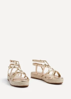 Linzi Dezi Gold Faux Leather Strappy Flatform Sandal