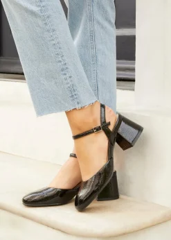 Linzi Dianne Black Faux Patent Leather Closed Toe Block Heeled