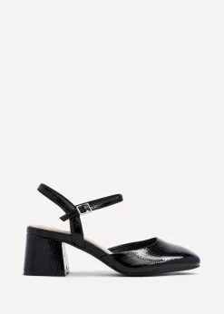 Linzi Dianne Black Faux Patent Leather Closed Toe Block Heeled