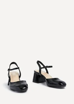 Linzi Dianne Black Faux Patent Leather Closed Toe Block Heeled