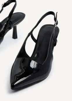 Linzi Dionne Black Faux Patent Stiletto Court Heels