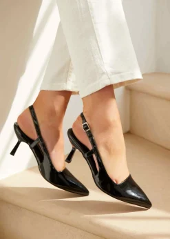 Linzi Dionne Black Faux Patent Stiletto Court Heels