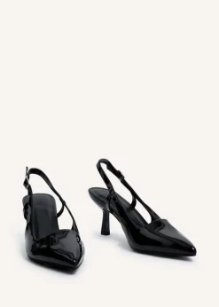 Linzi Dionne Black Faux Patent Stiletto Court Heels