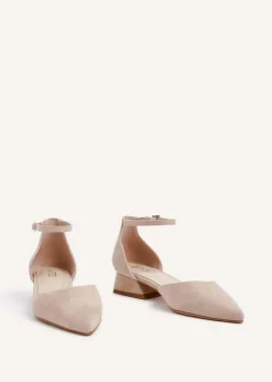 Linzi Dolly Wide Fit Nude Faux Suede Low Block Court Heel
