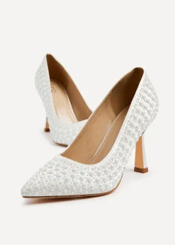 Linzi Dreaming Ivory Satin Hot Fix Pearl Court Heels