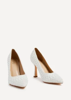 Linzi Dreaming Ivory Satin Hot Fix Pearl Court Heels