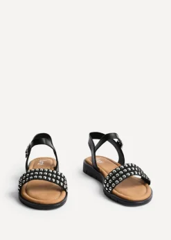 Linzi Electra Black Faux Leather Studded Flat Sandals
