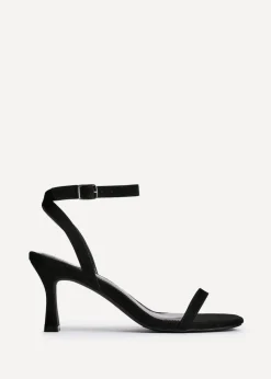 Linzi Elevate Black Faux Suede Barely There Stiletto Heeled Sandals