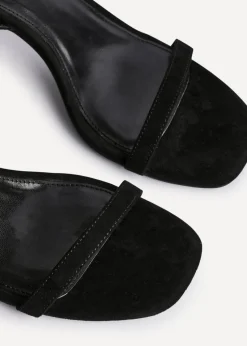 Linzi Elevate Black Faux Suede Barely There Stiletto Heeled Sandals