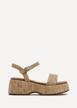 Linzi Elisa Natural & Gold Raffia Square Toe Espadrille Flatform Sandal