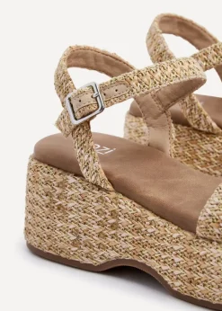 Linzi Elisa Natural & Gold Raffia Square Toe Espadrille Flatform Sandal
