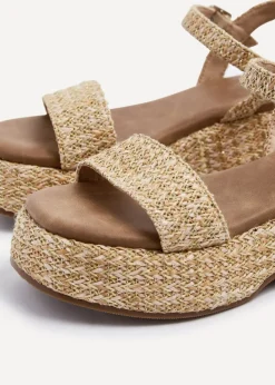 Linzi Elisa Natural & Gold Raffia Square Toe Espadrille Flatform Sandal