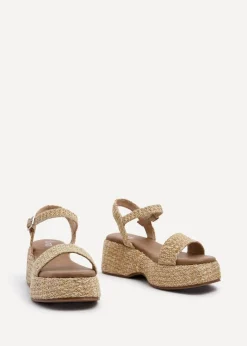 Linzi Elisa Natural & Gold Raffia Square Toe Espadrille Flatform Sandal