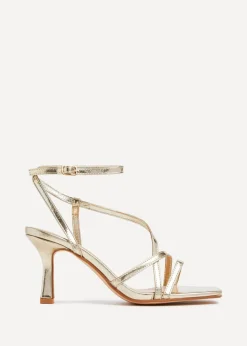 Linzi Ella Gold Faux Leather Strappy Square Toe Heeled Sandal