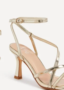 Linzi Ella Gold Faux Leather Strappy Square Toe Heeled Sandal