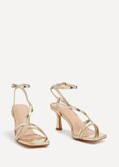 Linzi Ella Gold Faux Leather Strappy Square Toe Heeled Sandal