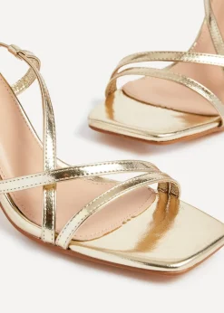 Linzi Ella Gold Faux Leather Strappy Square Toe Heeled Sandal