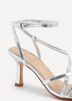 Linzi Ella Silver Faux Leather Strappy Square Toe Heeled Sandal