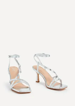 Linzi Ella Silver Faux Leather Strappy Square Toe Heeled Sandal