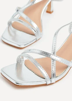 Linzi Ella Silver Faux Leather Strappy Square Toe Heeled Sandal