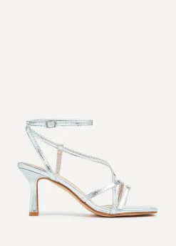Linzi Ella Silver Faux Leather Strappy Square Toe Heeled Sandal