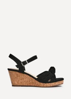 Linzi Elyah Black Faux Suede Cork Wedge