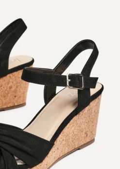 Linzi Elyah Black Faux Suede Cork Wedge