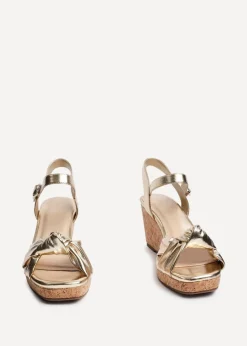 Linzi Elyah Gold Faux Leather Cork Wedge