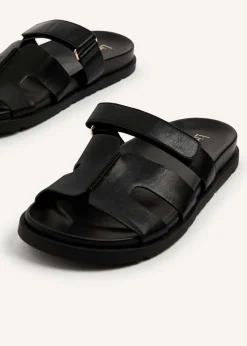 Linzi Emmy Black Faux Leather Footbed Linked Design Sandal